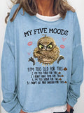 Women's 5 Five Mood Letters Owl Casual Sweatshirt