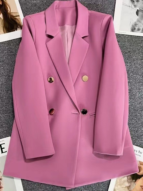 Women's Double Breasted Gold Button Blazer with Peak Lapel