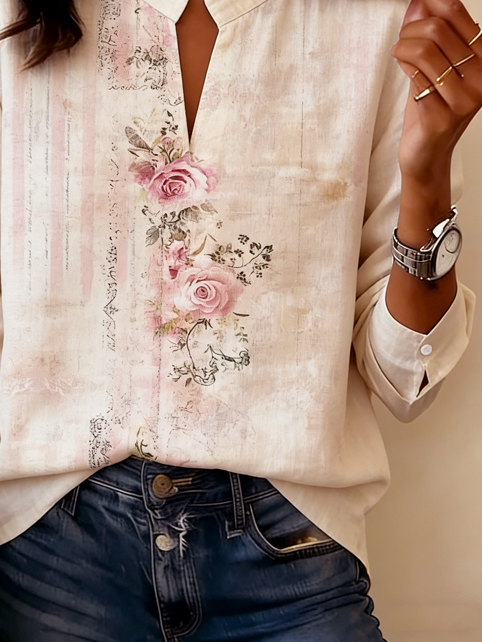 Cotton-Blend Floral Vintage Shirt