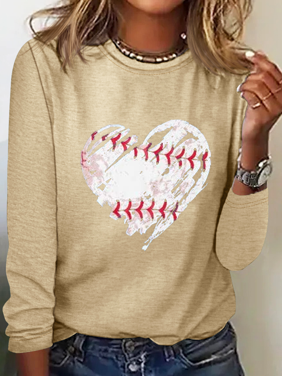 Baseball Shirts Women Game Day Shirt Baseball Heart Graphic Regular Fit Casual Long Sleeve Shirt