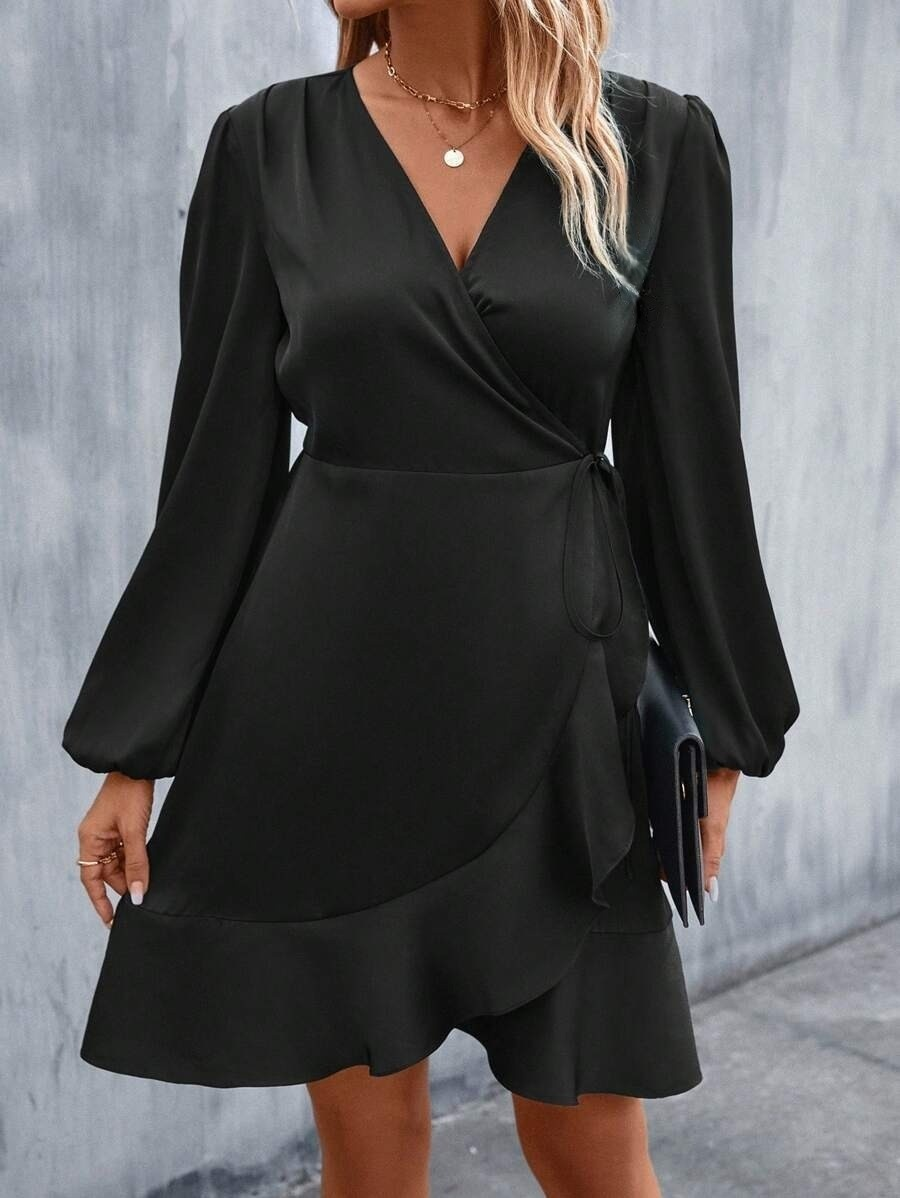 Stain Plain V Neck Long Sleeve Elegant Going Out Midi Dress
