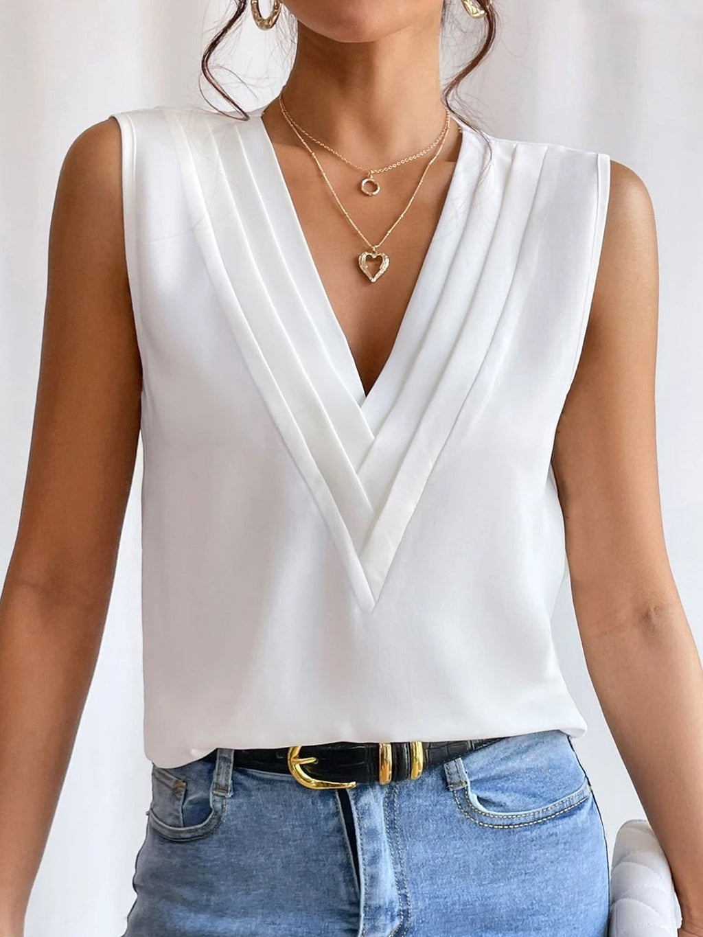 V Neck Casual Loose Plain Shirt