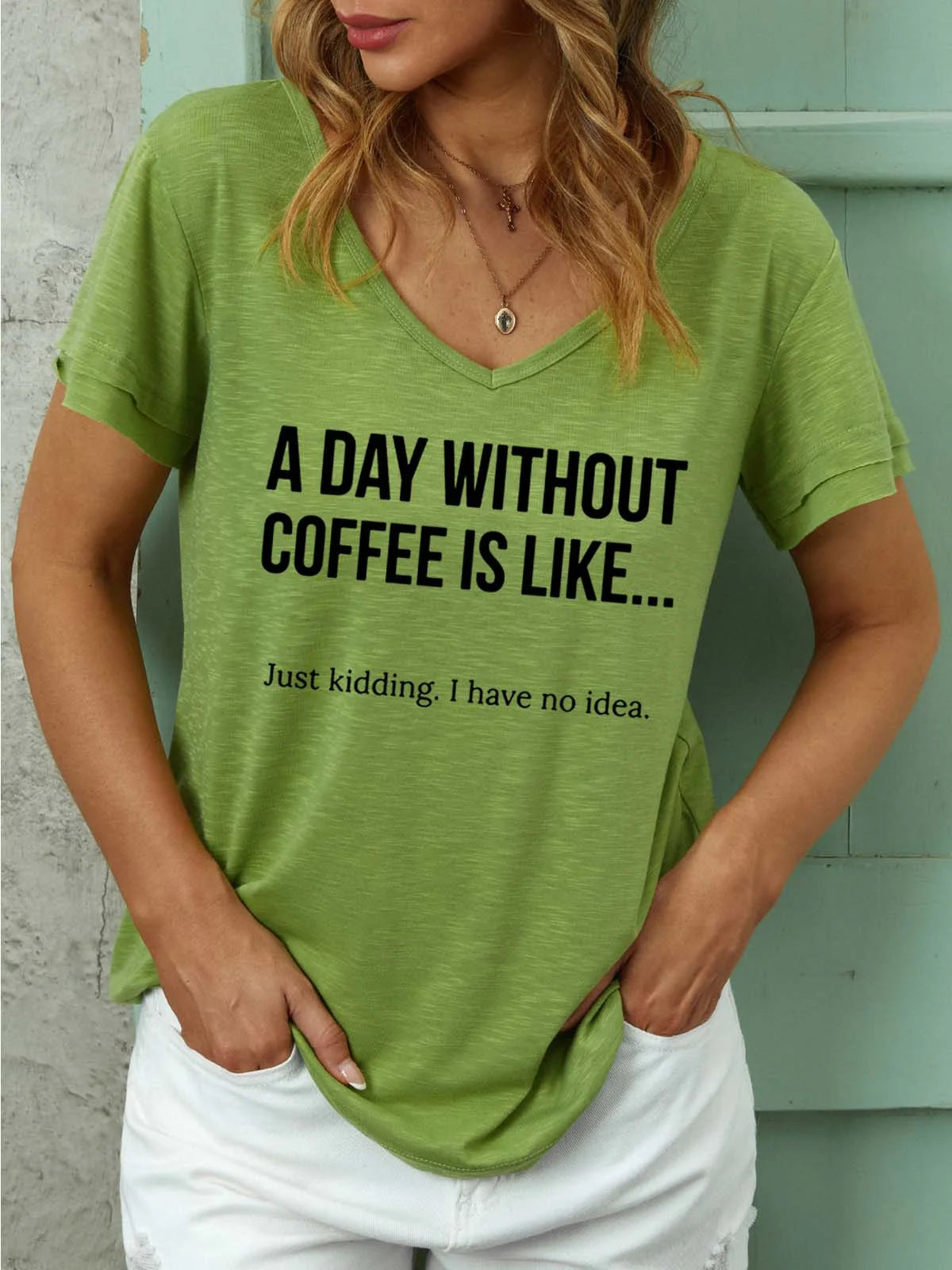 Women A Day Without Coffee Casual Text Letters Cotton-Blend T-Shirt