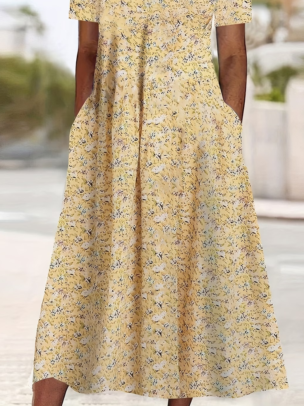 Women's Short Sleeve Summer Yellow Floral Printing Crew Neck Daily Going Out Casual Maxi H-Line Shift Dress Dress