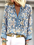 Women's Artistic Pattern Long Sleeve Shirt Loose and Comfortable Regular Top