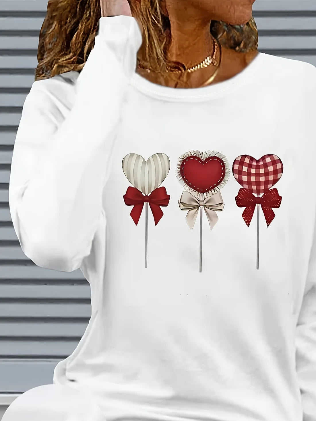 Women's Long Sleeve T-shirt Spring/Fall White Heart/Cordate Printing Jersey Crew Neck Daily Going Out Casual Top