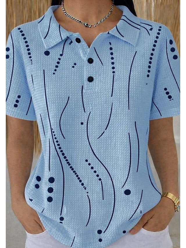 Casual Striped Loose Polo Collar T-Shirt