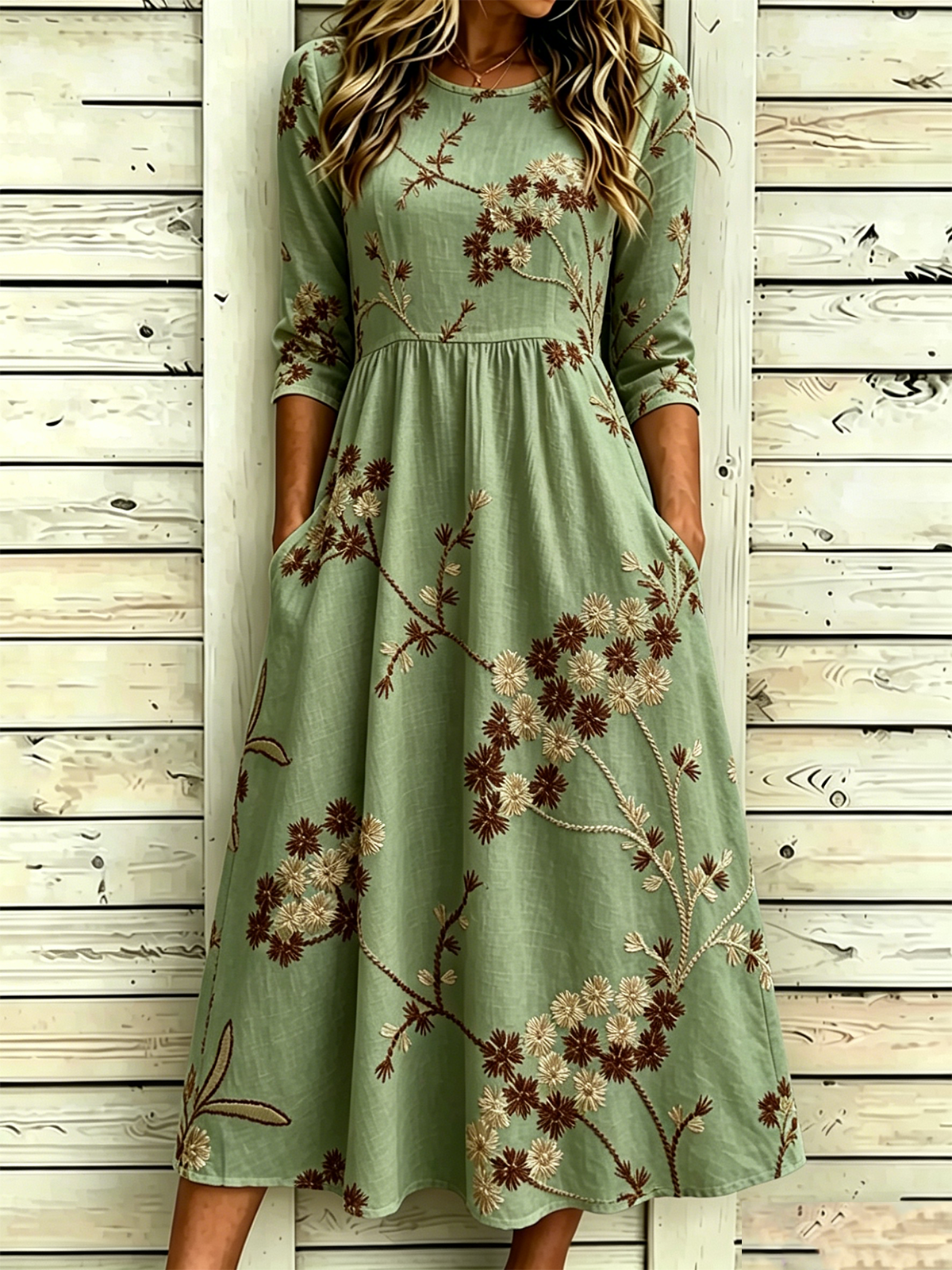 Floral Vintage Loose Dress With No