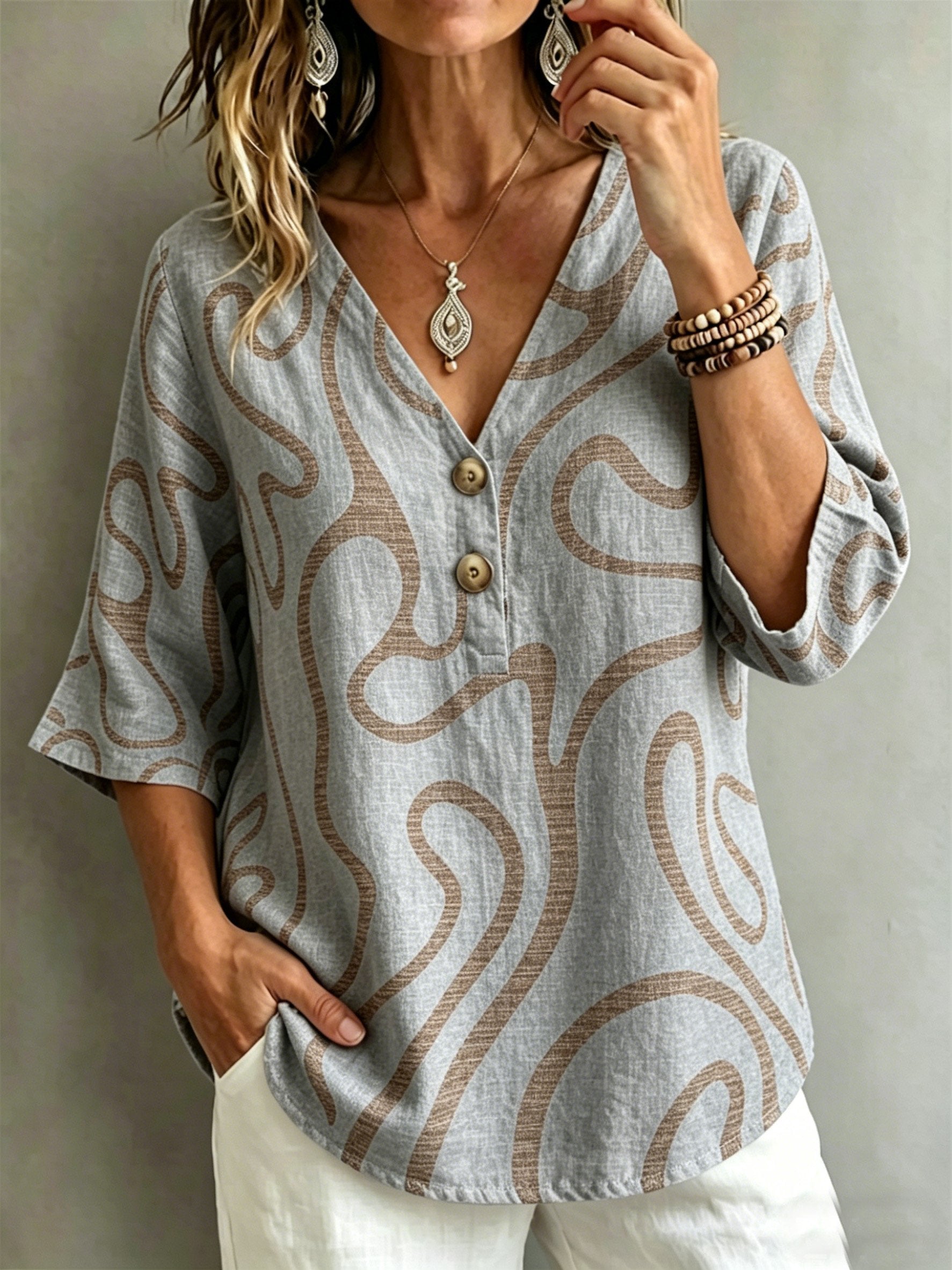 Elegant V Neck Loose Zebra Blouse
