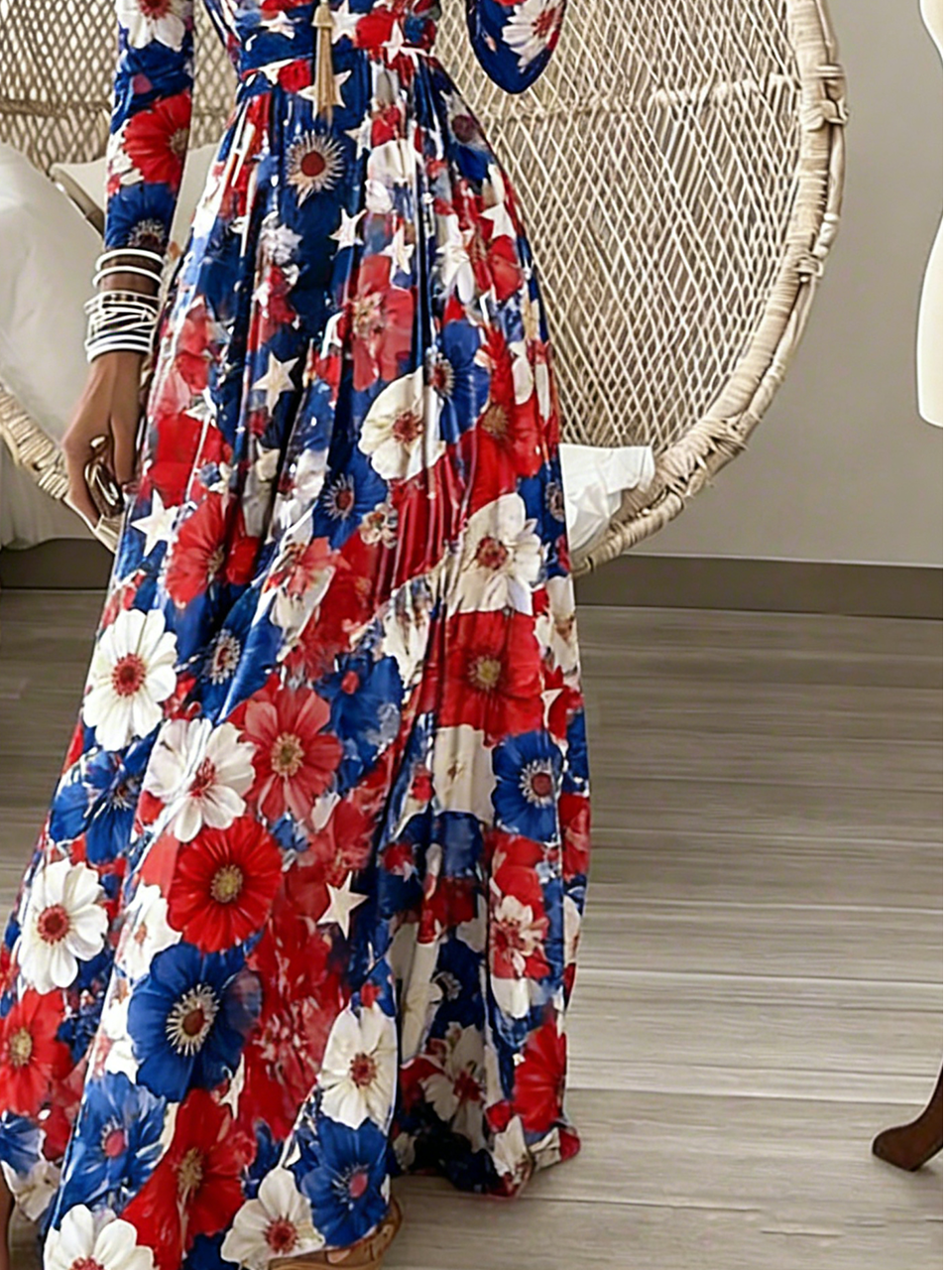 Casual Floral V Neck Dress With No