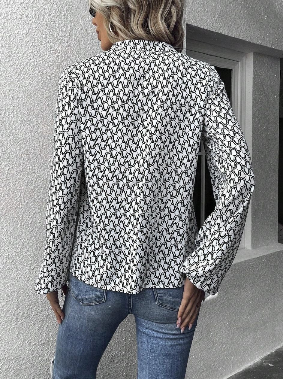 Women's Long Sleeve Shirt Spring/Fall Green Geometric Split Joint V Neck Balloon Sleeve Daily Going Out Casual Top