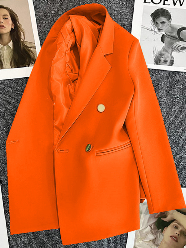 Women's Double Breasted Gold Button Blazer with Peak Lapel
