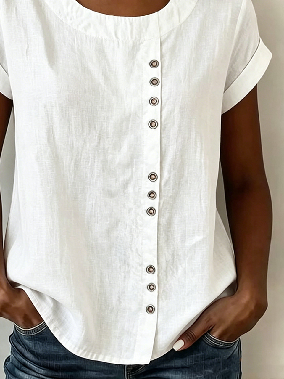Linen Blend Vintage Crew Neck Shirt