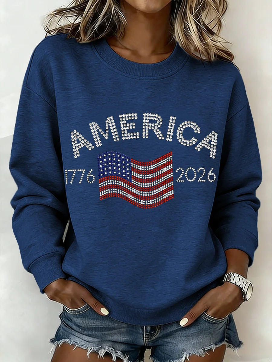 Women's American 1776-2026 Rhinestone Pattern Sweatshirt