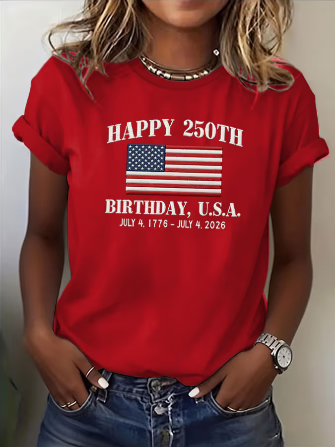 Women's Short Sleeve T-shirt Summer Blue Independence Day (Flag) Printing Jersey Crew Neck Daily Going Out Casual Top