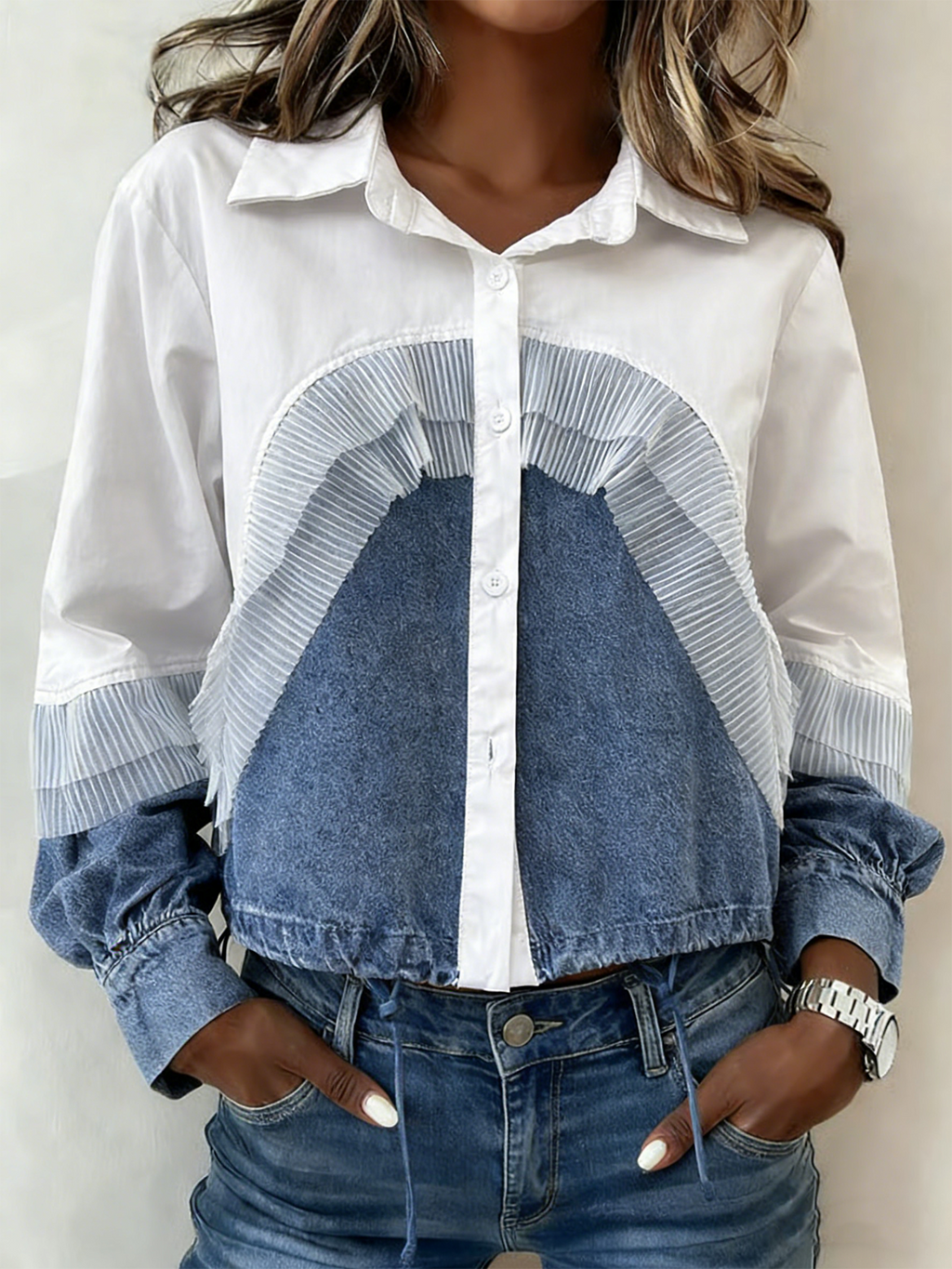 Denim Shawl Collar Loose Casual Shirt