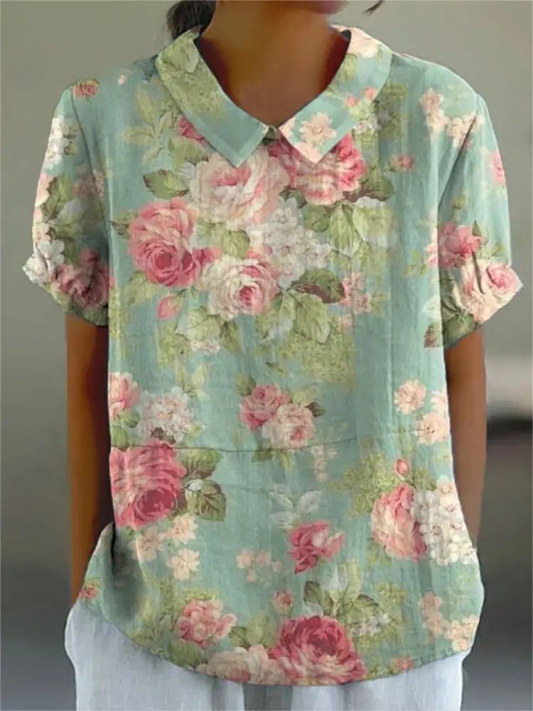 Women's Short Sleeve T-shirt Summer Color1 Geometric Printing Stand Collar Daily Going Out Casual Top
