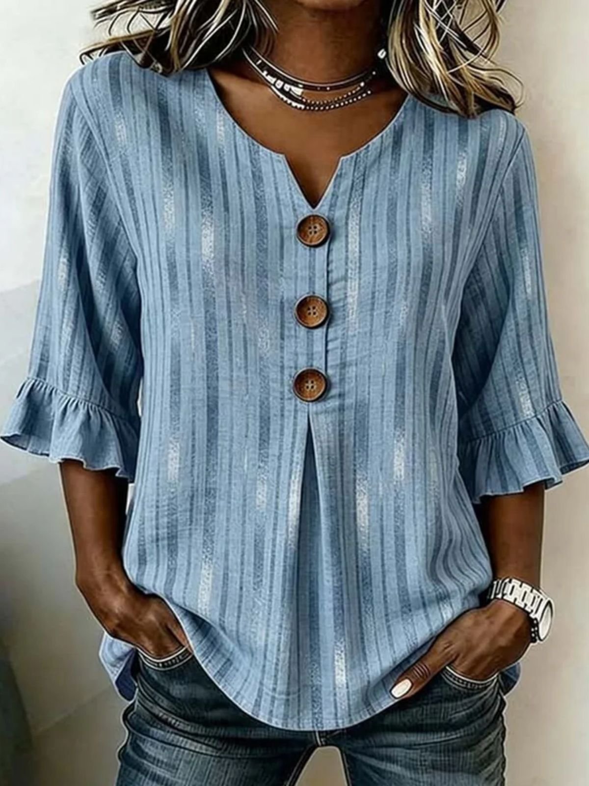 Geometric Vintage V Neck Blouse