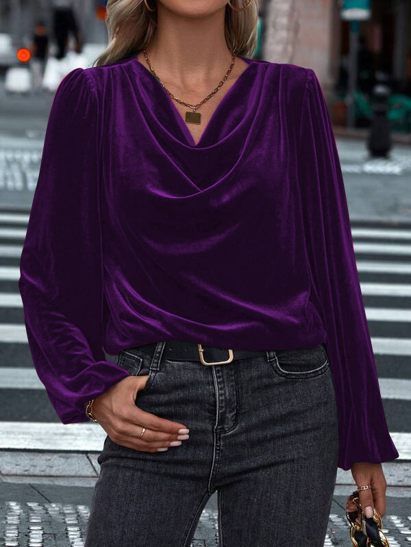 Party Velvet Loose Cowl Neck Blouse