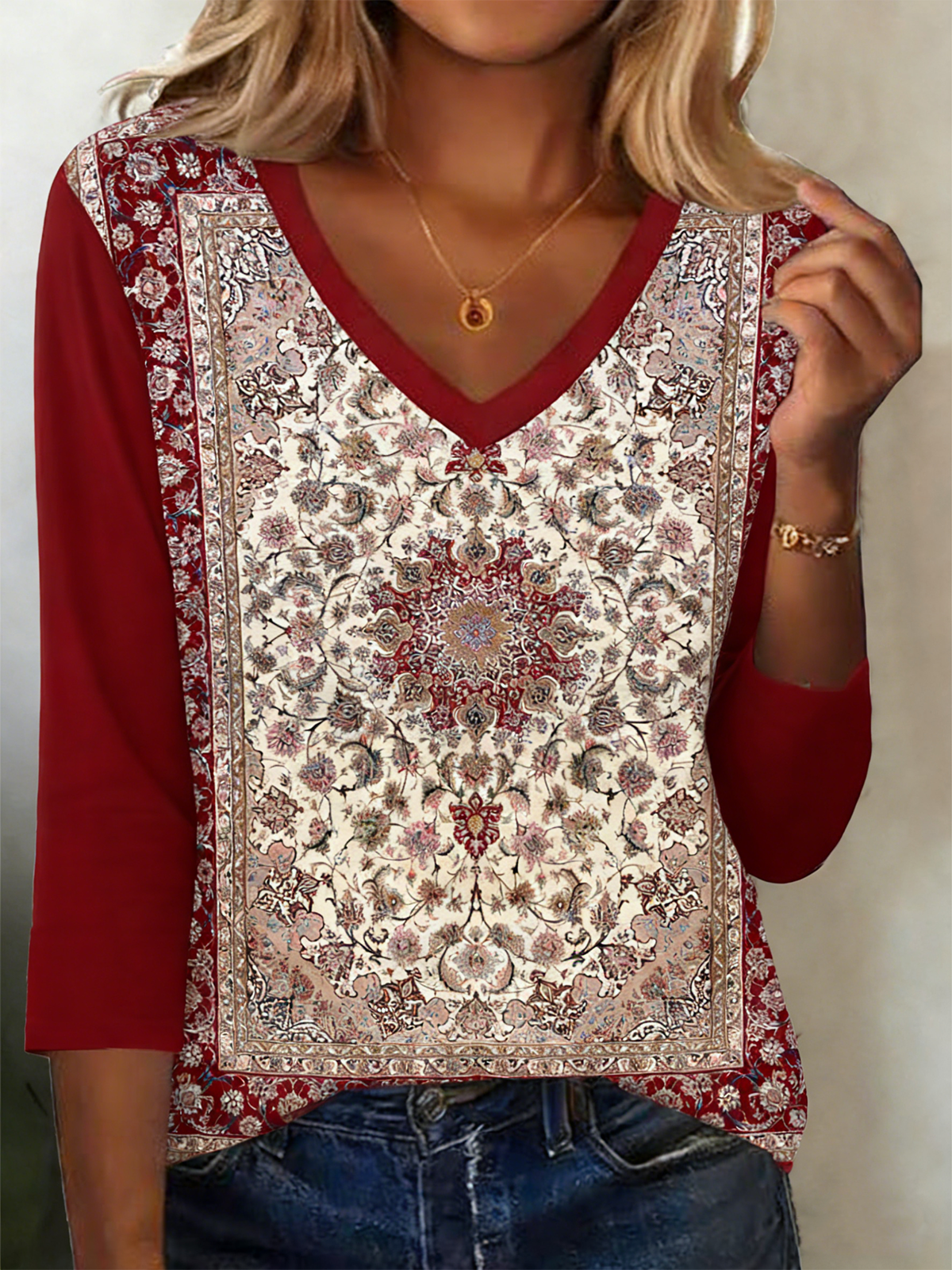 Casual Geometric Cotton-Blend T-Shirt
