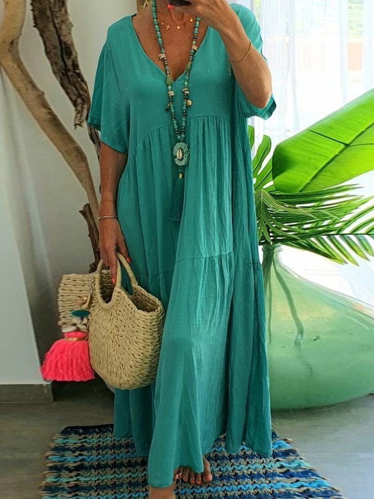 Casual Cotton-Blend Dress With No