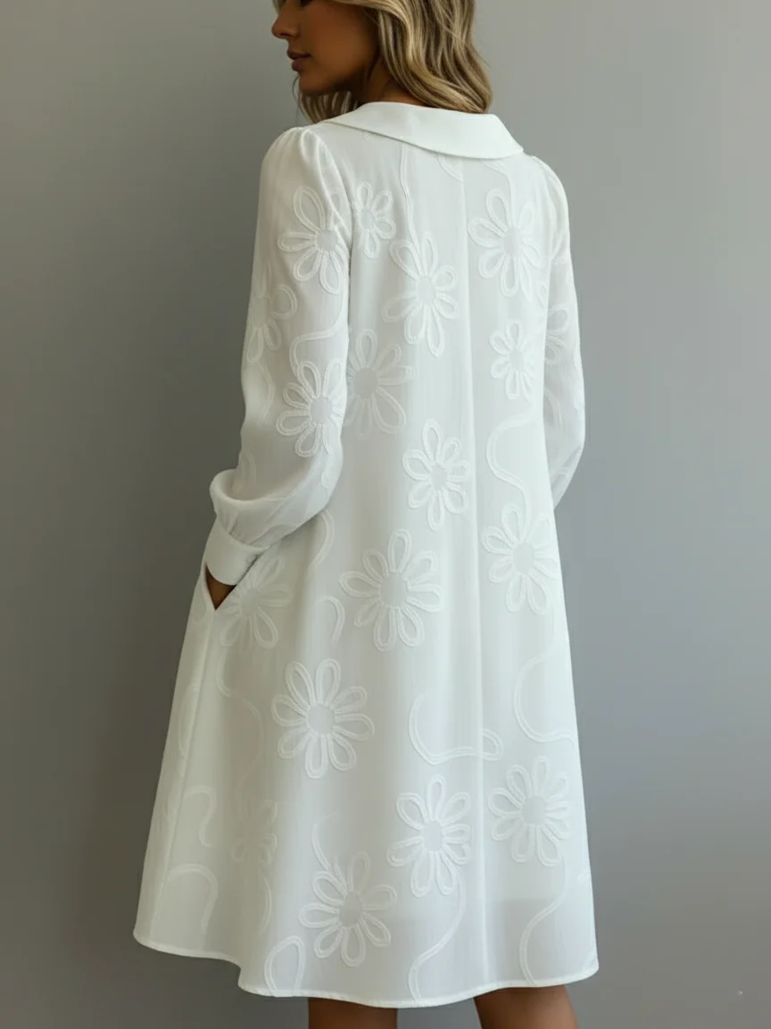 Light Blue Floral Printed Long Sleeve Button-Down Midi Dress