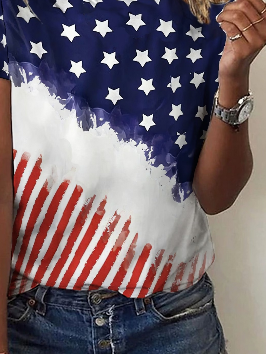 Women's Short Sleeve T-shirt Summer As Picture America Flag Printing Jersey Crew Neck Daily Going Out Casual Top