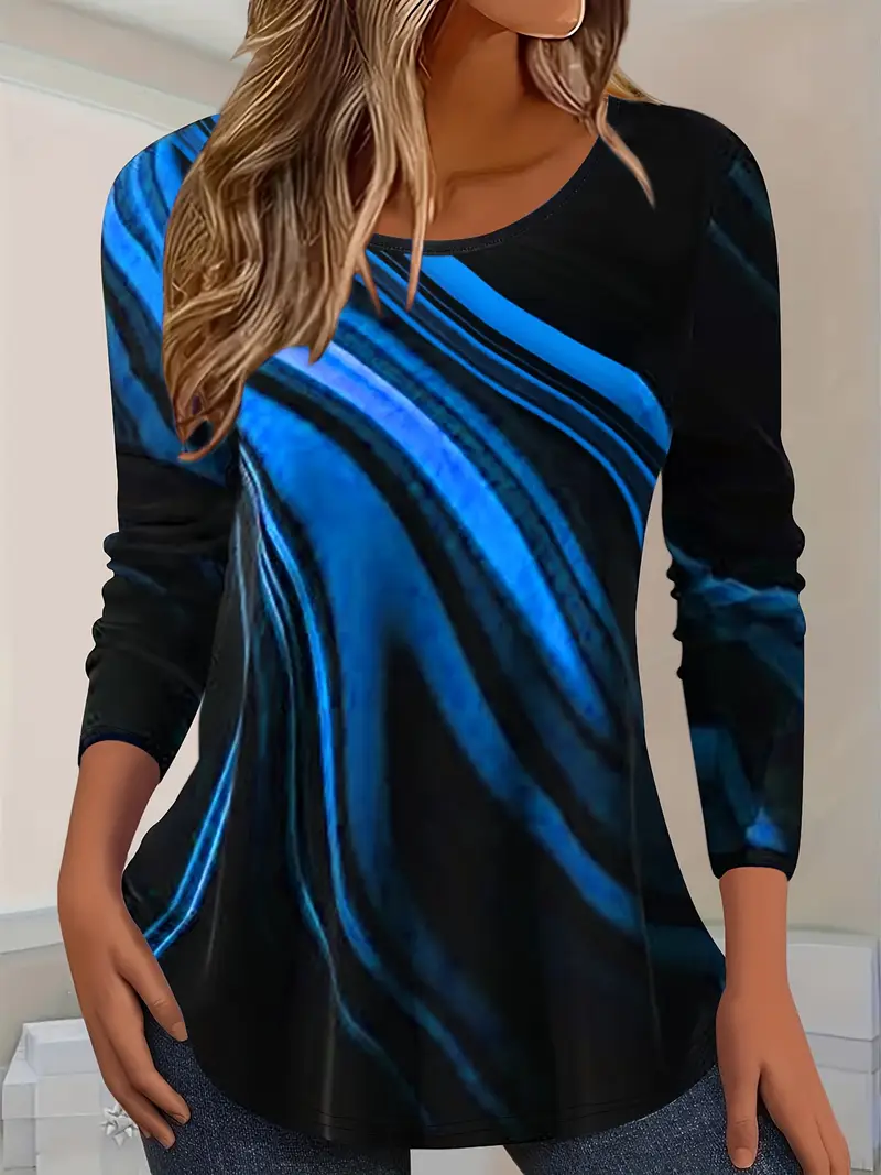 Women's Long Sleeve T-shirt Spring/Fall Red Abstract Printing Jersey Crew Neck Daily Going Out Casual Top