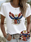 3D Printing Eagle Old Glory Round Neck Short Sleeve 250th Anniversary Vintage Casual T-Shirt
