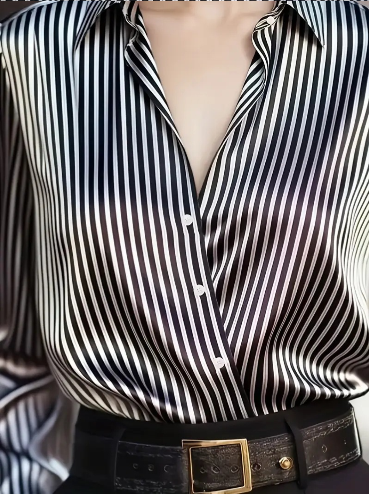 Vintage/Elegant Striped Long Sleeved Shawl Collar Shirt