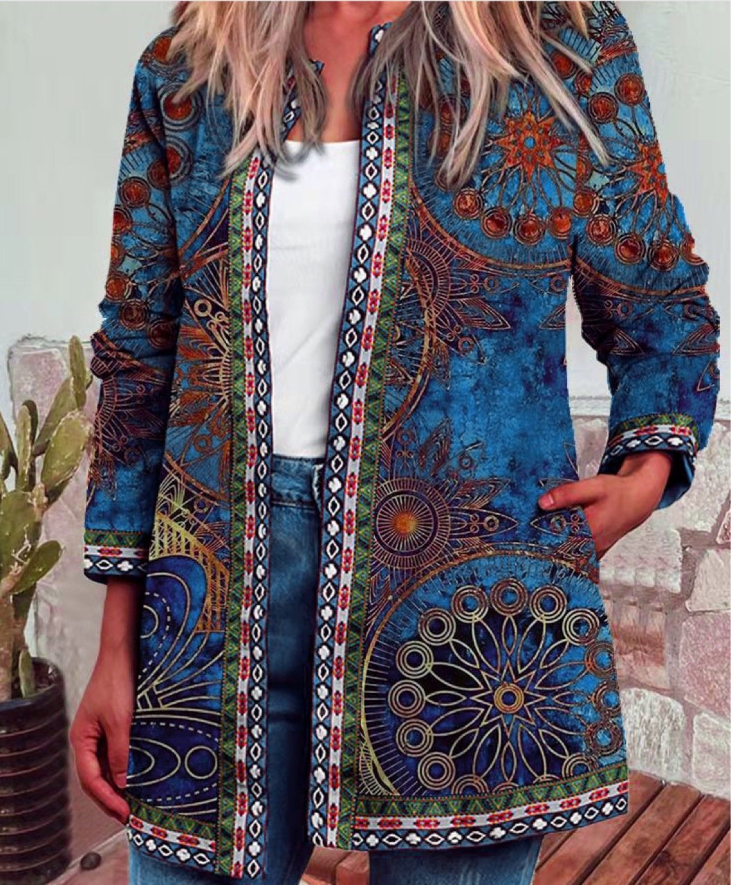 Women Casual Floral Spring/Fall Zipper Natural Loose Regular Jackets