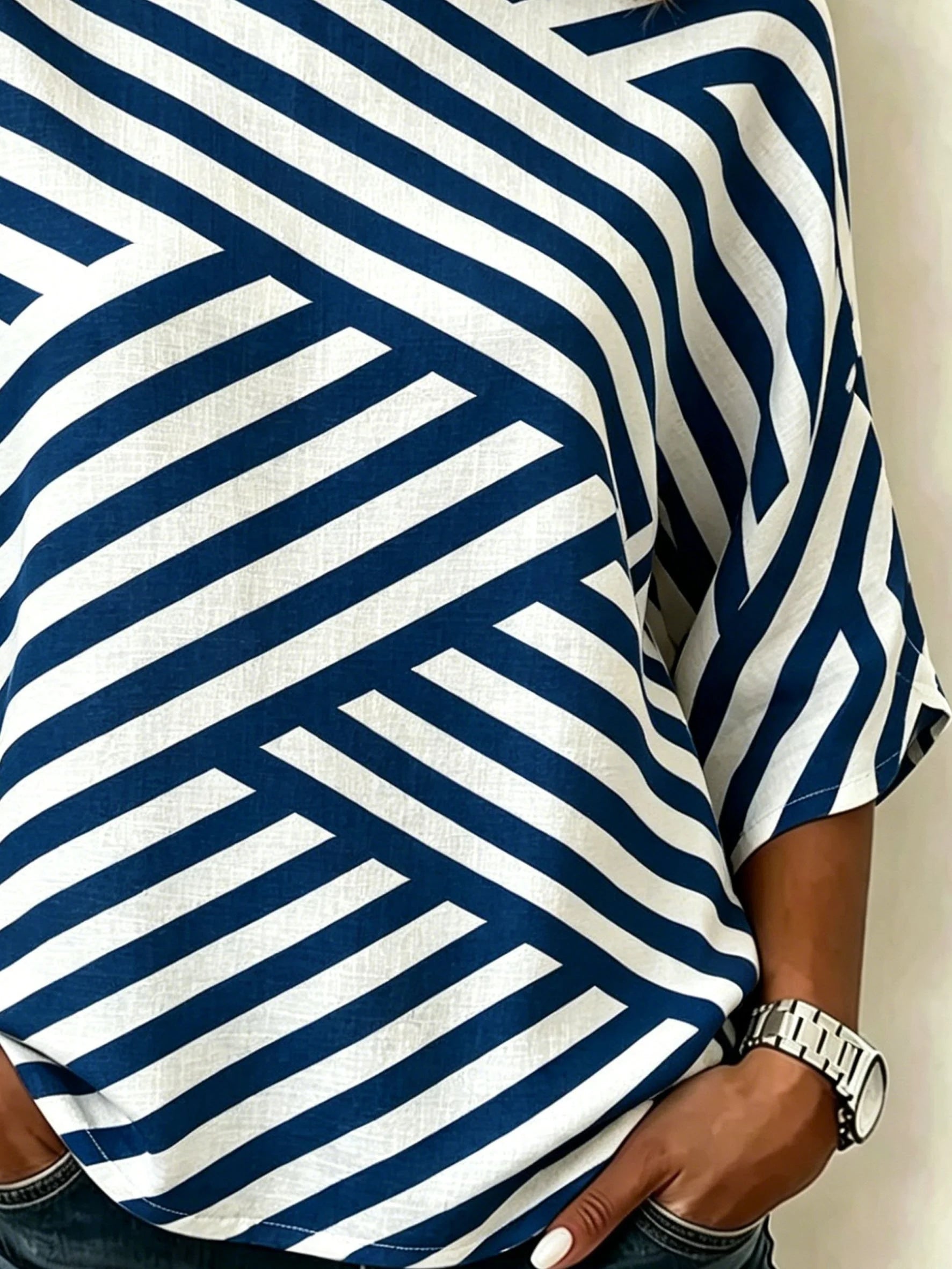 Cotton And Linen Abstract Striped Vintage Loose Casual Top