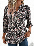 V Neck Elegant Loose Ditsy Floral T-Shirt