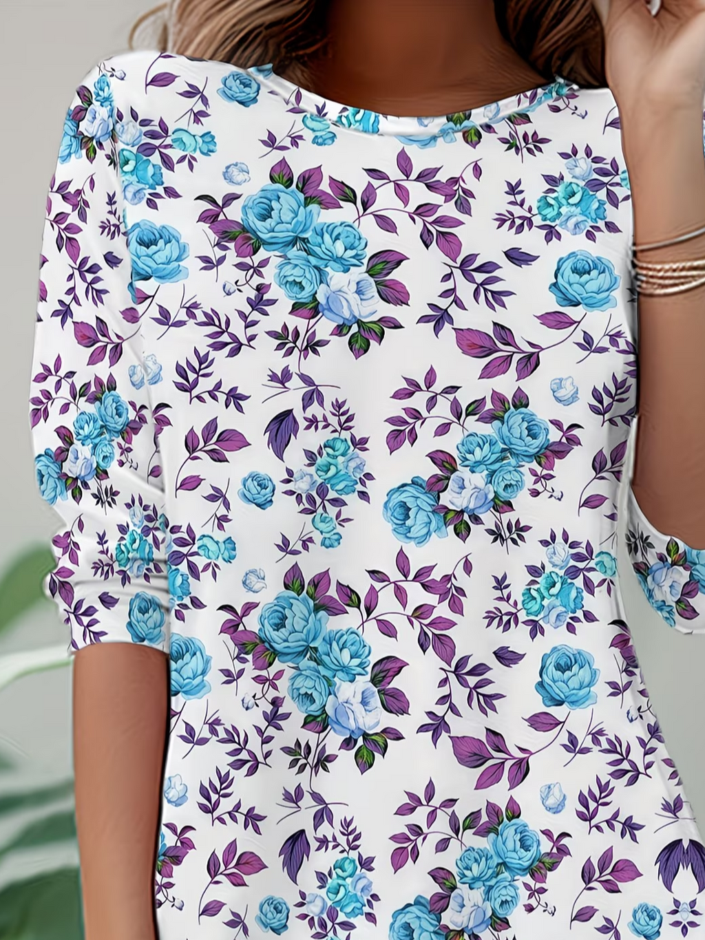 Women's Long Sleeve T-shirt Spring/Fall White Floral Jersey Crew Neck Daily Going Out Casual Top