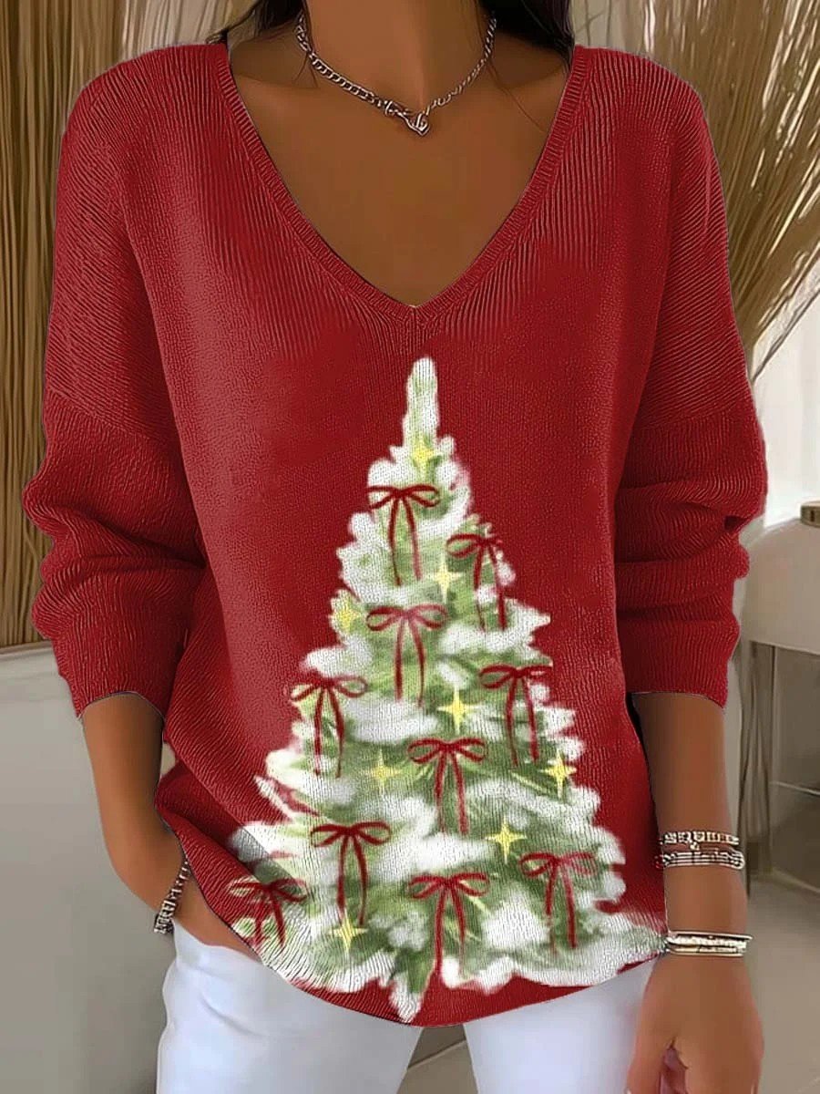 Casual Loose Christmas Tree Knit Top