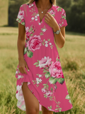 Women's Floral Print Lapel Short Sleeve Dress