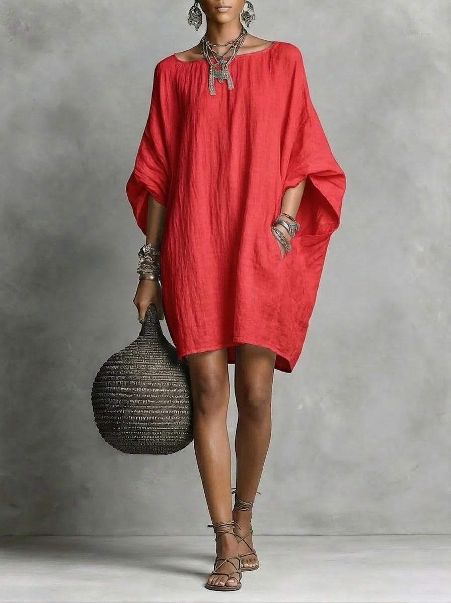 Casual Plain Boat Neck Mini Dress