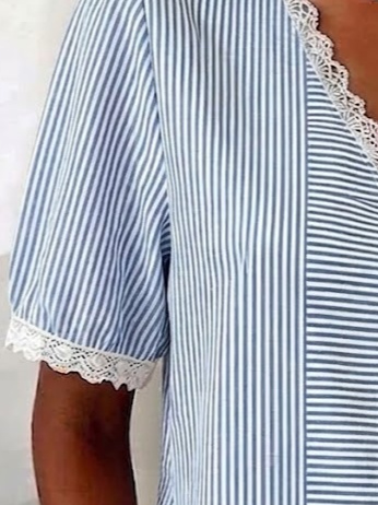 Casual Regular Fit V Neck Striped Blouse