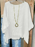 Women's Polyester Cotton V Neck Short Sleeve Ruffle Cuff Top Daily Going Out Plain Loose Casual Blouse