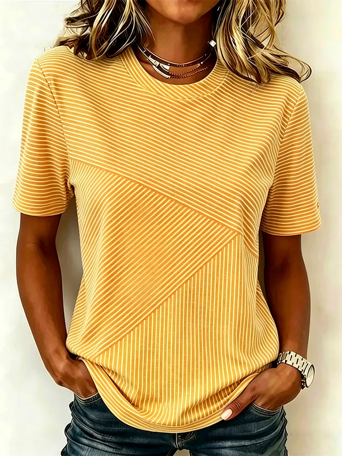 Regular Fit Striped Casual Cotton T-Shirt
