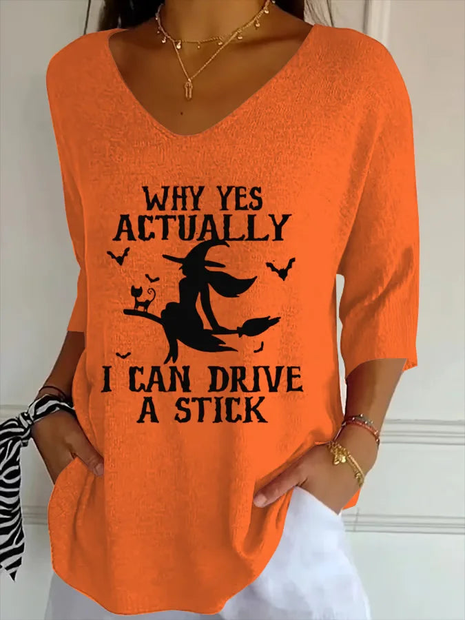 Women's Halloween Print Casual V-Neck T-Shirt