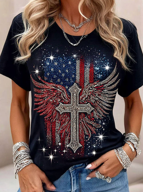 3D Printing Crew Neck Short Sleeve Casual America Flag T-Shirt