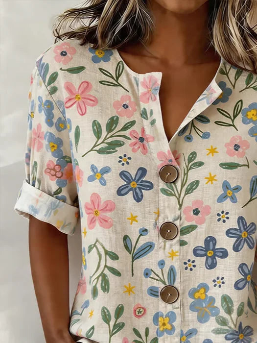 Women's Long Sleeve Shirt Spring/Fall As Picture Floral Buckle Stand Collar Daily Going Out Casual Top