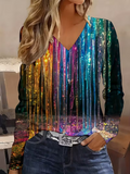 Women's Long Sleeve T-shirt Spring/Fall As Picture Abstract Printing Jersey V Neck Daily Going Out Casual Top