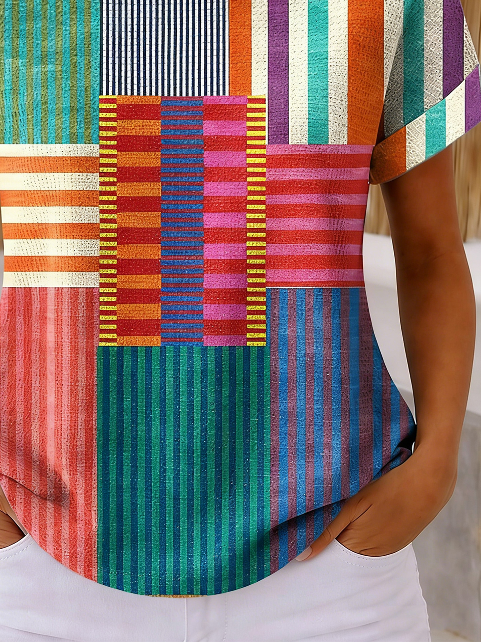 Loose Striped Vintage Others T-Shirt