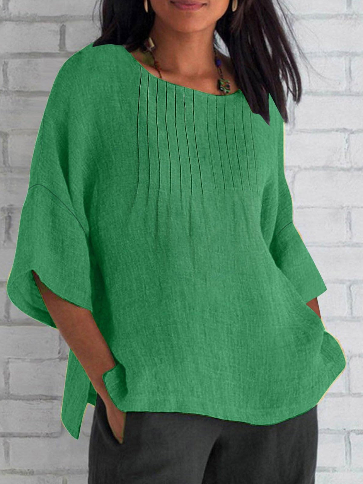 Casual Plain Crew Neck Blouse