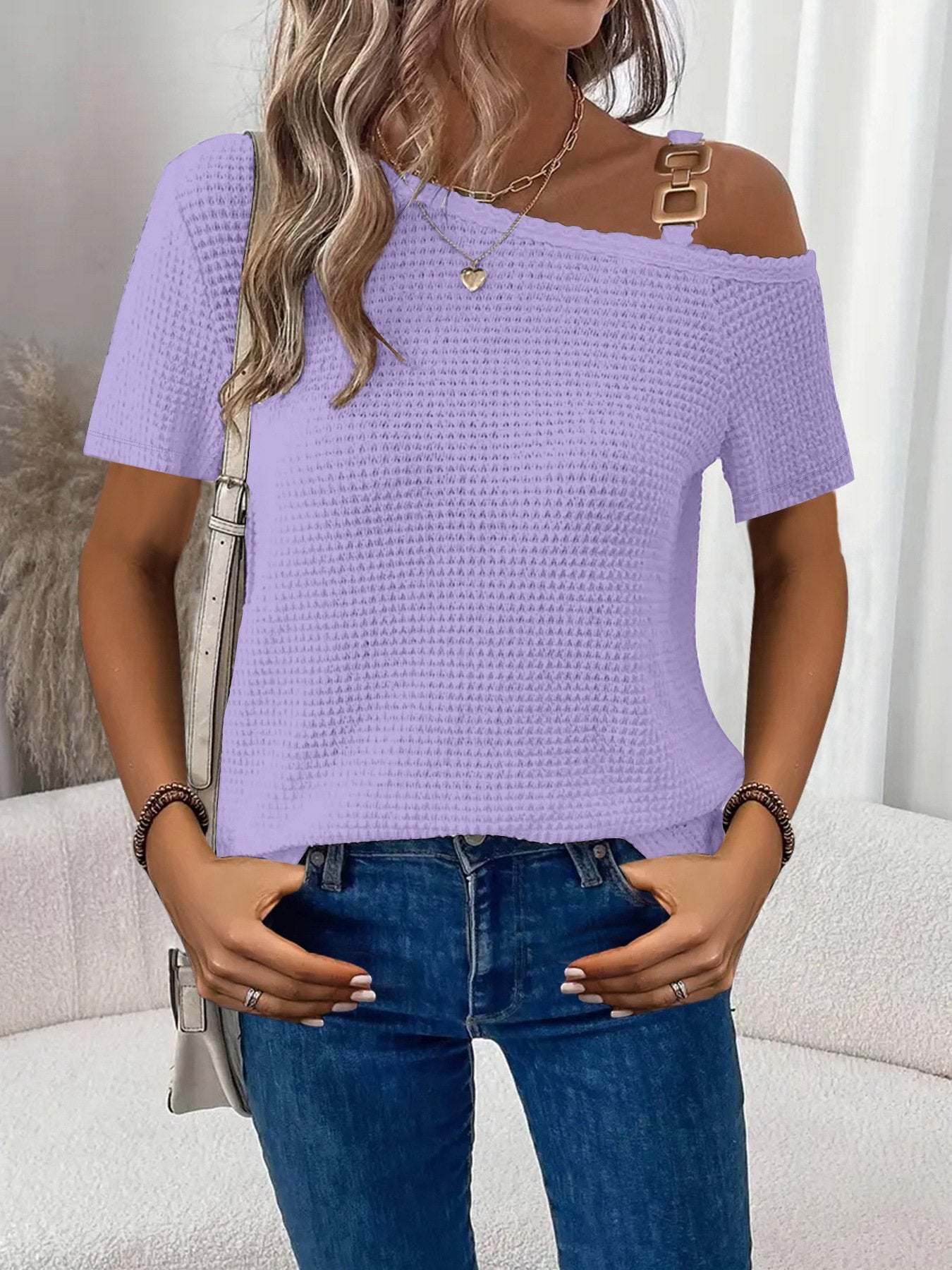 Women's Short Sleeve T-shirt Summer White Plain Split Joint Asymmetrical Daily Going Out Casual Top