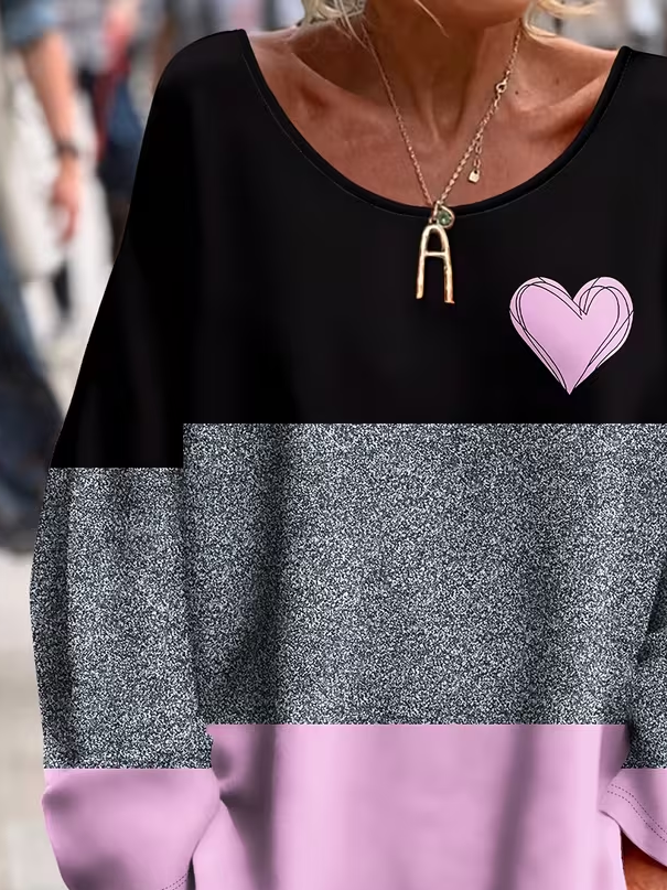 Women's Long Sleeve T-shirt Spring/Fall As Picture Heart/Cordate Printing V Neck Daily Going Out Casual Top