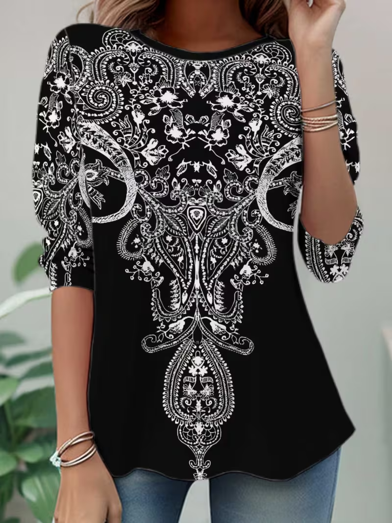Women's Long Sleeve T-shirt Spring/Fall Black Abstract Jersey Crew Neck Daily Going Out Casual Top