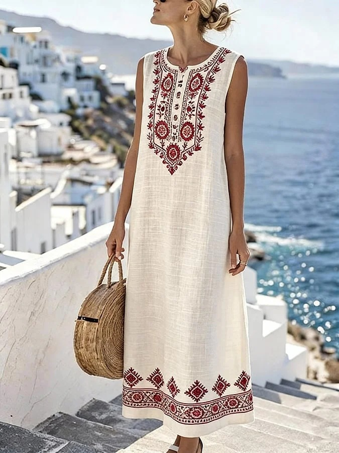 Floral Sleeveless Round Neck Elegant Casual Maxi Dress